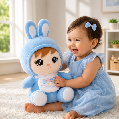 Cute Bunny Girl Plush Toy – Soft Stuffed Doll for Kids (Light Blue, 36CM)