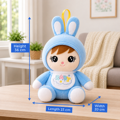 Cute Bunny Girl Plush Toy – Soft Stuffed Doll for Kids (Light Blue, 36CM)