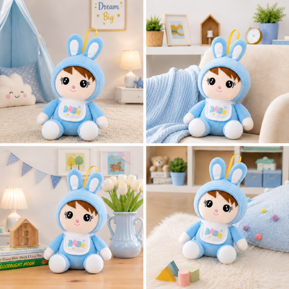Cute Bunny Girl Plush Toy – Soft Stuffed Doll for Kids (Light Blue, 36CM)