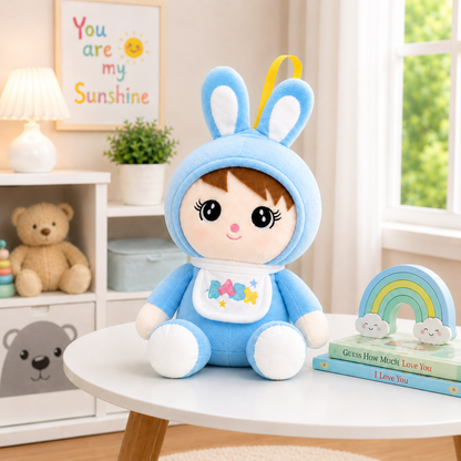 Cute Bunny Girl Plush Toy – Soft Stuffed Doll for Kids (Light Blue, 36CM)