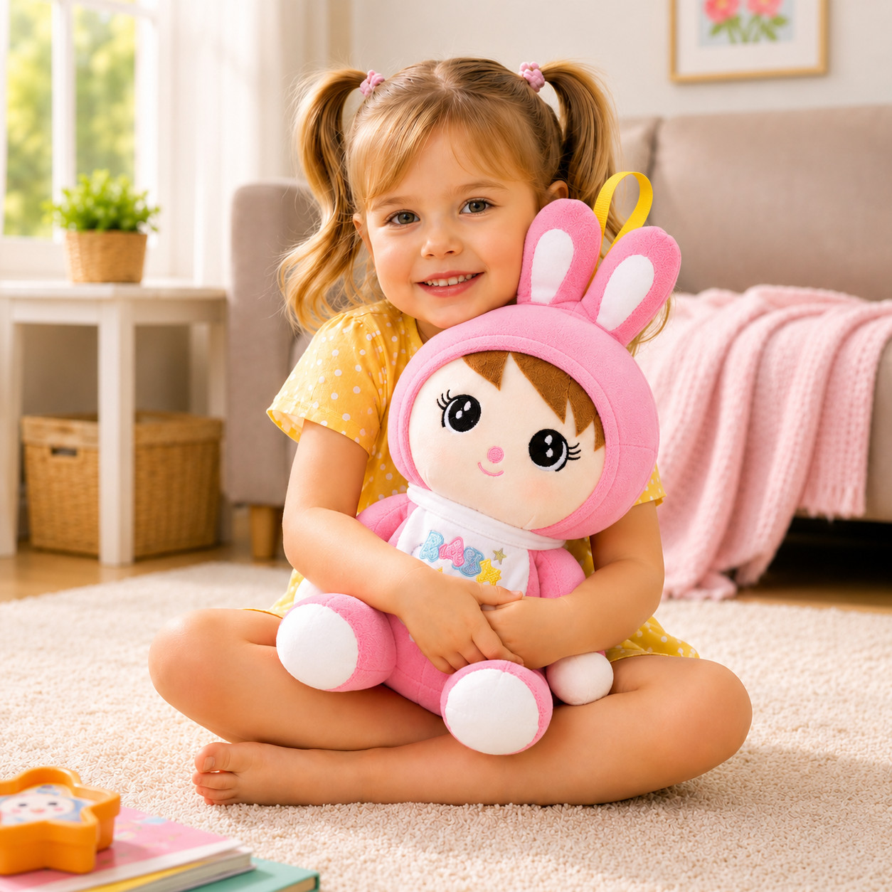 Cute Bunny Girl Plush Toy – Soft Stuffed Doll for Kids (Pink, 36CM)