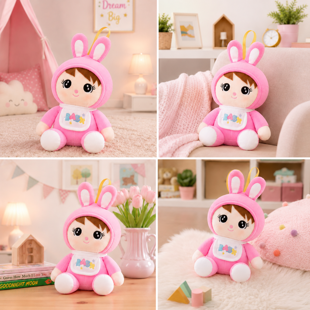 Cute Bunny Girl Plush Toy – Soft Stuffed Doll for Kids (Pink, 36CM)