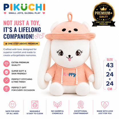 Happy Hug Bunny Plush Soft Toy, White & Orange, 43x24x24cm