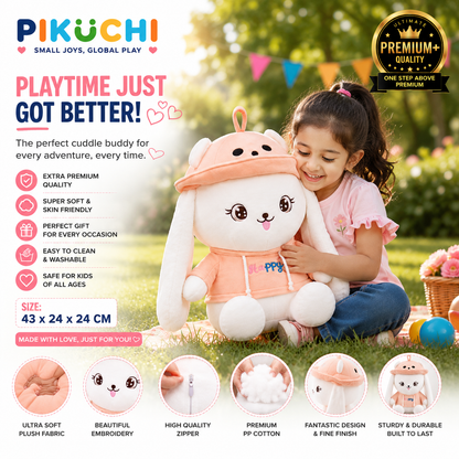 Happy Hug Bunny Plush Soft Toy, White & Orange, 43x24x24cm
