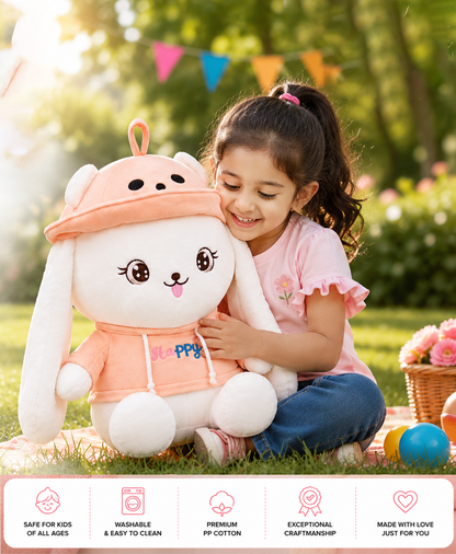 Happy Hug Bunny Plush Soft Toy, White & Orange, 43x24x24cm