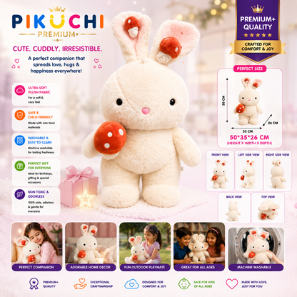 Bunny Rabbit Plush Soft Toy with Mushroom, Washable Cuddly Doll, 50cm