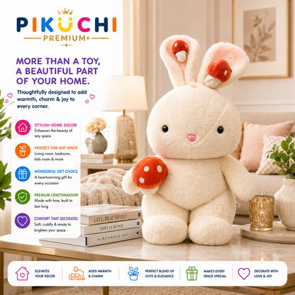 Bunny Rabbit Plush Soft Toy with Mushroom, Washable Cuddly Doll, 50cm