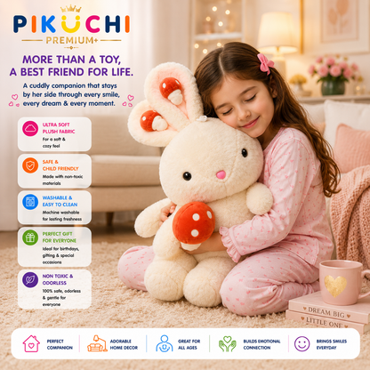 Bunny Rabbit Plush Soft Toy with Mushroom, Washable Cuddly Doll, 50cm