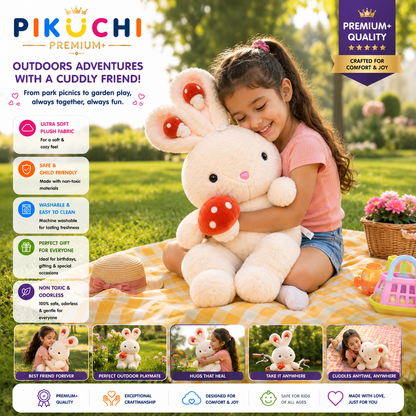 Bunny Rabbit Plush Soft Toy with Mushroom, Washable Cuddly Doll, 50cm