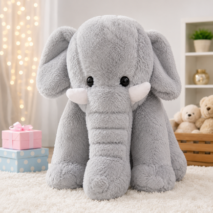 Grey Plush Elephant Soft Toy, Ultra Soft Huggable Stuffed Animal