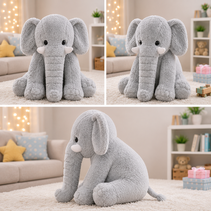 Grey Plush Elephant Soft Toy, Ultra Soft Huggable Stuffed Animal