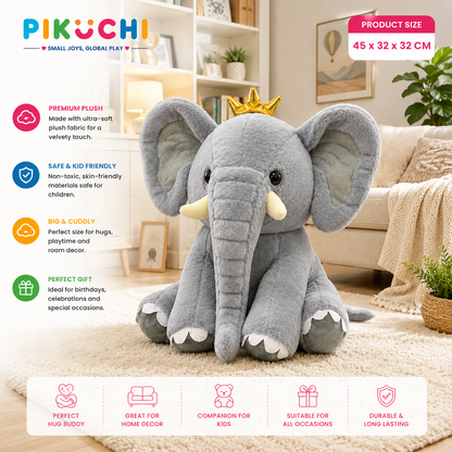 Grey Jumbo Elephant Plush Soft Toy with Bow, Washable 45cm
