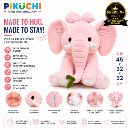 Premium Pink Elephant Plush Soft Toy for Kids & Girls, Gifting & Birthday, 45CM
