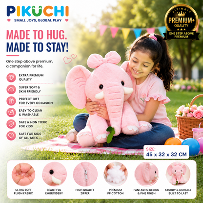 Premium Pink Elephant Plush Soft Toy for Kids & Girls, Gifting & Birthday, 45CM