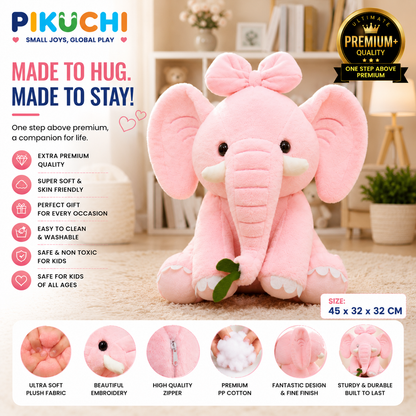 Premium Pink Elephant Plush Soft Toy for Kids & Girls, Gifting & Birthday, 45CM