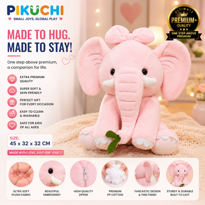 Premium Pink Elephant Plush Soft Toy for Kids & Girls, Gifting & Birthday, 45CM