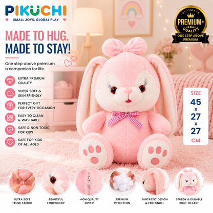 Pink Bunny Plush Soft Toy for Kids, Washable Rabbit Teddy, 45cm