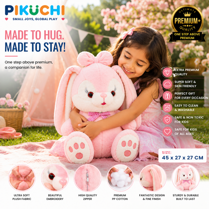 Pink Bunny Plush Soft Toy for Kids, Washable Rabbit Teddy, 45cm