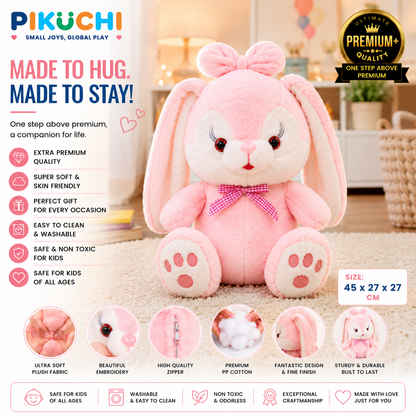 Pink Bunny Plush Soft Toy for Kids, Washable Rabbit Teddy, 45cm