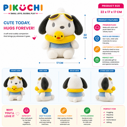 Cute Puppy Plush Toy with Duck Float & Sunglasses, White 22cm