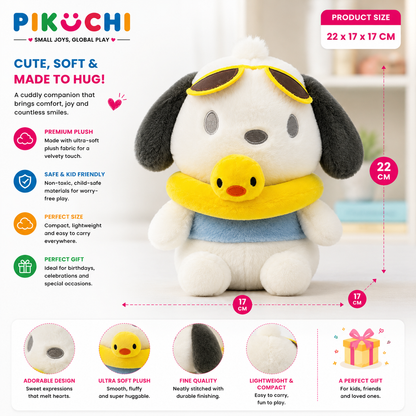 Cute Puppy Plush Toy with Duck Float & Sunglasses, White 22cm