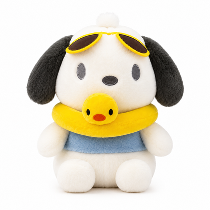 Cute Puppy Plush Toy with Duck Float & Sunglasses, White 22cm