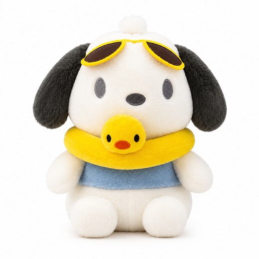 Cute Puppy Plush Toy with Duck Float & Sunglasses, White 22cm