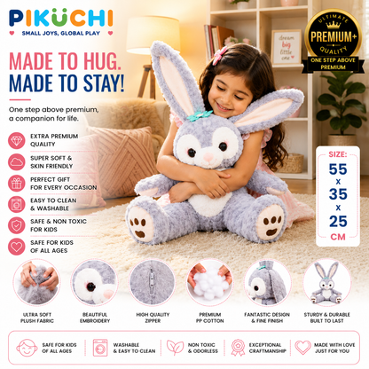 Grey Bunny Plush Soft Toy with Long Ears, Washable 55x35x25cm