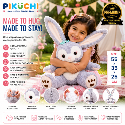 Grey Bunny Plush Soft Toy with Long Ears, Washable 55x35x25cm
