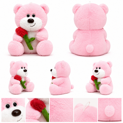 Baby Pink Teddy Bear Plush Toy with Rose Flower, 30cm