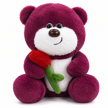 Red Teddy Bear Plush Soft Toy with Rose Flower, 30cm