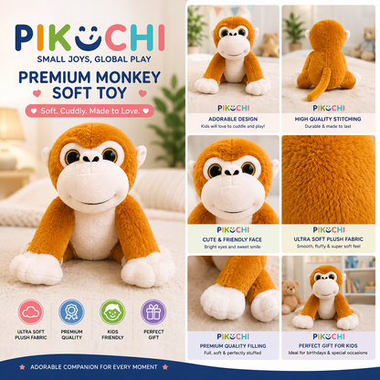 Cute Monkey Plush Soft Toy, Orange Stuffed Animal, 25cm