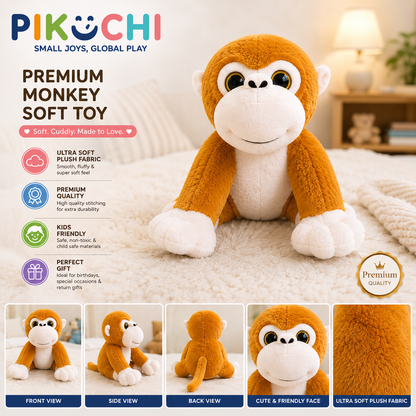 Cute Monkey Plush Soft Toy, Orange Stuffed Animal, 25cm