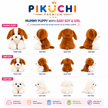 Mummy Puppy Plush Toy Set of 3, Washable Dog Family, 31x26x22cm