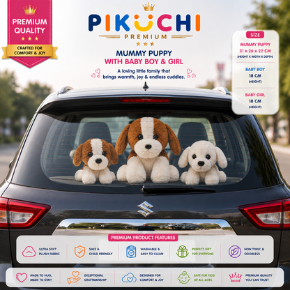 Mummy Puppy Plush Toy Set of 3, Washable Dog Family, 31x26x22cm