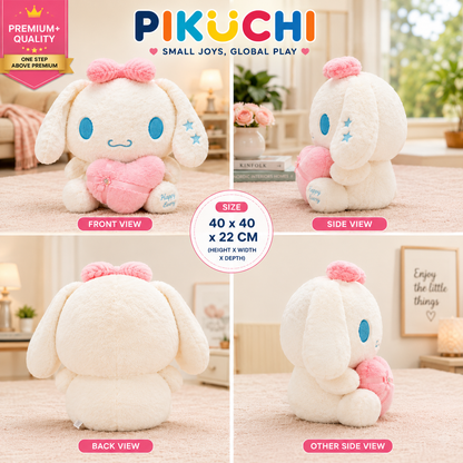 Bunny Plush Toy with Pink Heart Pillow, Ultra Soft Washable 40cm