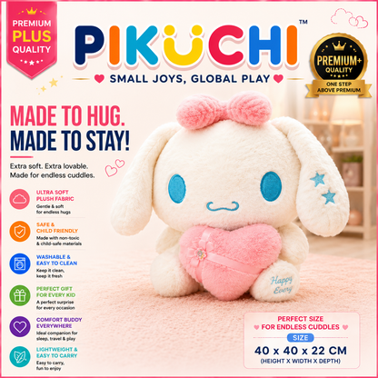 Bunny Plush Toy with Pink Heart Pillow, Ultra Soft Washable 40cm