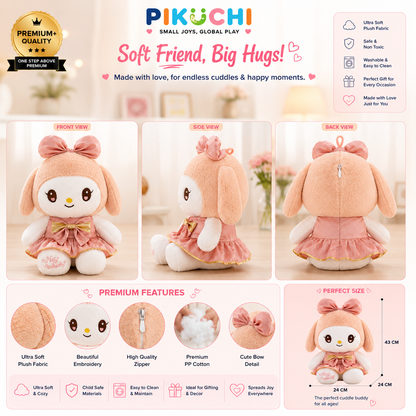 Princess Bunny Plush Soft Toy with Pink Dress & Bow, 43cm