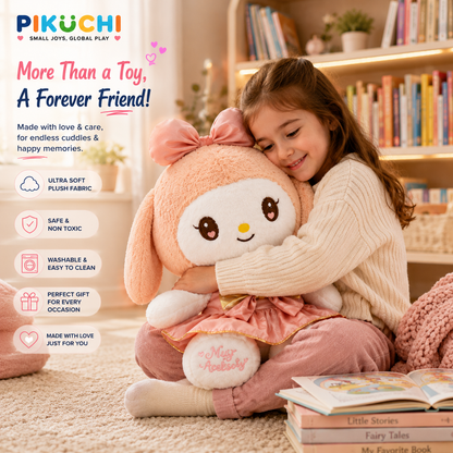 Princess Bunny Plush Soft Toy with Pink Dress & Bow, 43cm