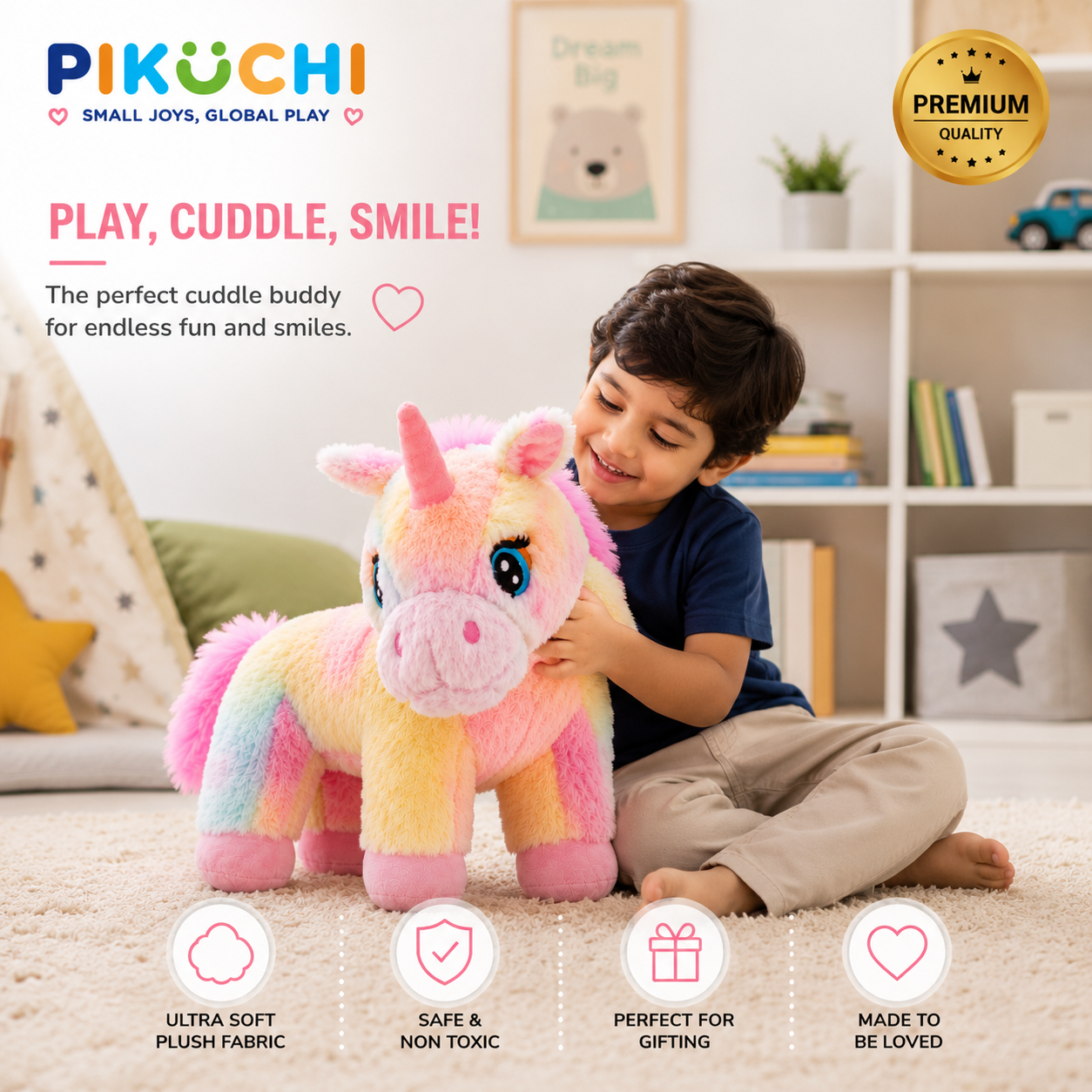Rainbow Unicorn Plush Soft Toy, Multicolor Stuffed Animal, 37cm