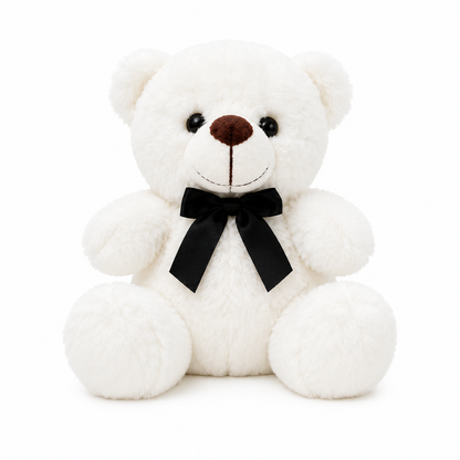 White Teddy Bear Plush Toy with Bow Tie, Washable 25cm