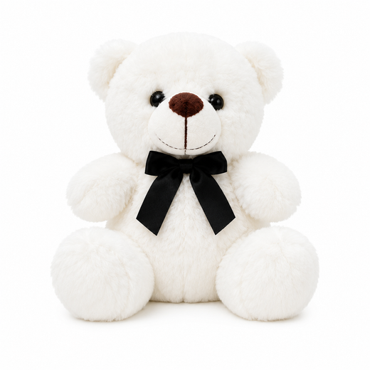 White Teddy Bear Plush Toy with Bow Tie, Washable 25cm
