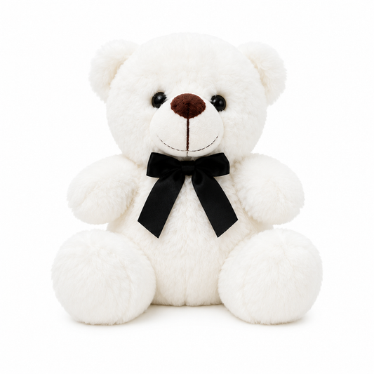 White Teddy Bear Plush Toy with Bow Tie, Washable 25cm